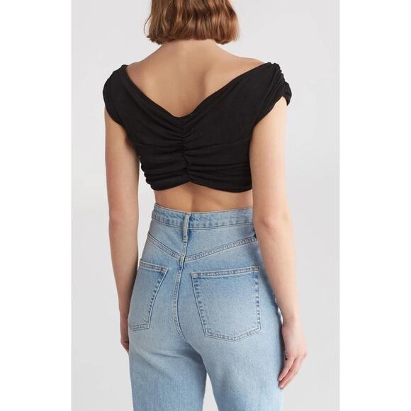 New Lisa Says Gah Luna Tie Front Crop Top in Black-Slinky Women's Size 3XL - Picture 2 of 8